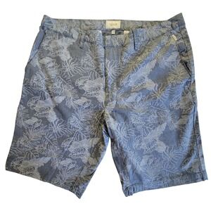 7 Diamonds Performance Shorts Mens 36 Blue Tropical Leaf Print Stretch Cotton